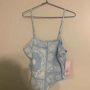 Light Blue Bandana Print Tie Back Tank Top